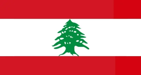 Flag of Lebanon: three horizontal stripes in red, white, and red with a green cedar tree in the center of the white stripe.