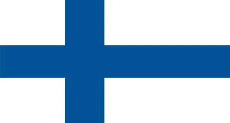  The image is of the flag of Finland, featuring a white background with a blue Nordic cross that extends to the edges of the flag. The vertical part of the cross is shifted towards the hoist side.
