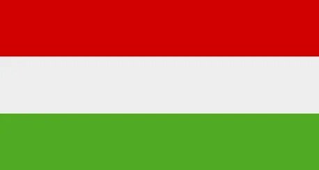 Country flag of Hungary consisting of three horizontal stripes of red at the top, white in the middle, and green at the bottom.