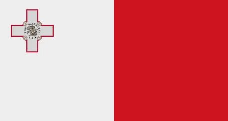 Country flag of Malta. Rectangular with a white half on the left and a red half on the right and a representation of the George Cross in the upper left corner of the white field.