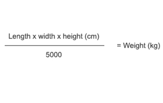 Length x width height (cm) / 5000 = Weight (Kg)